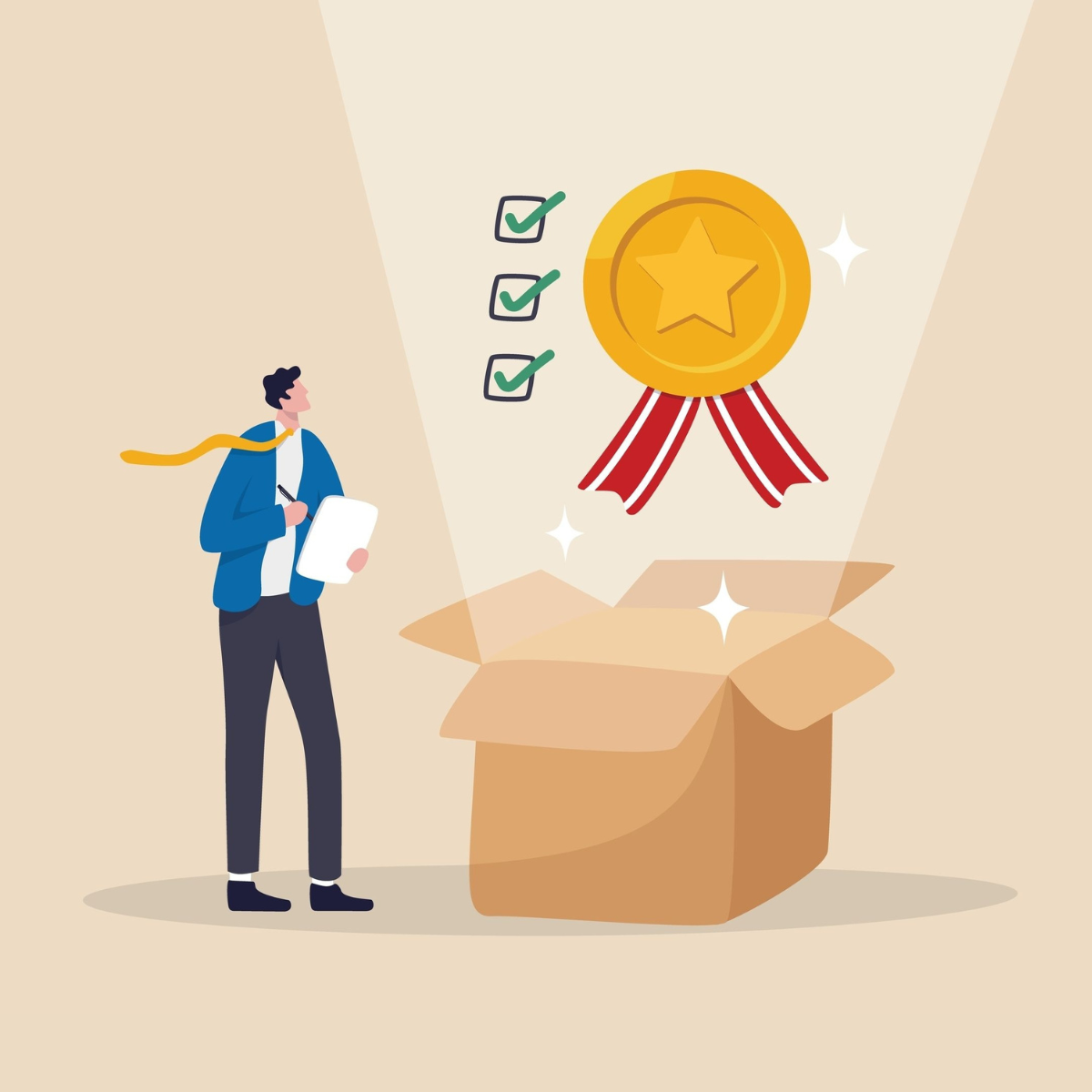 Man looking at the prize